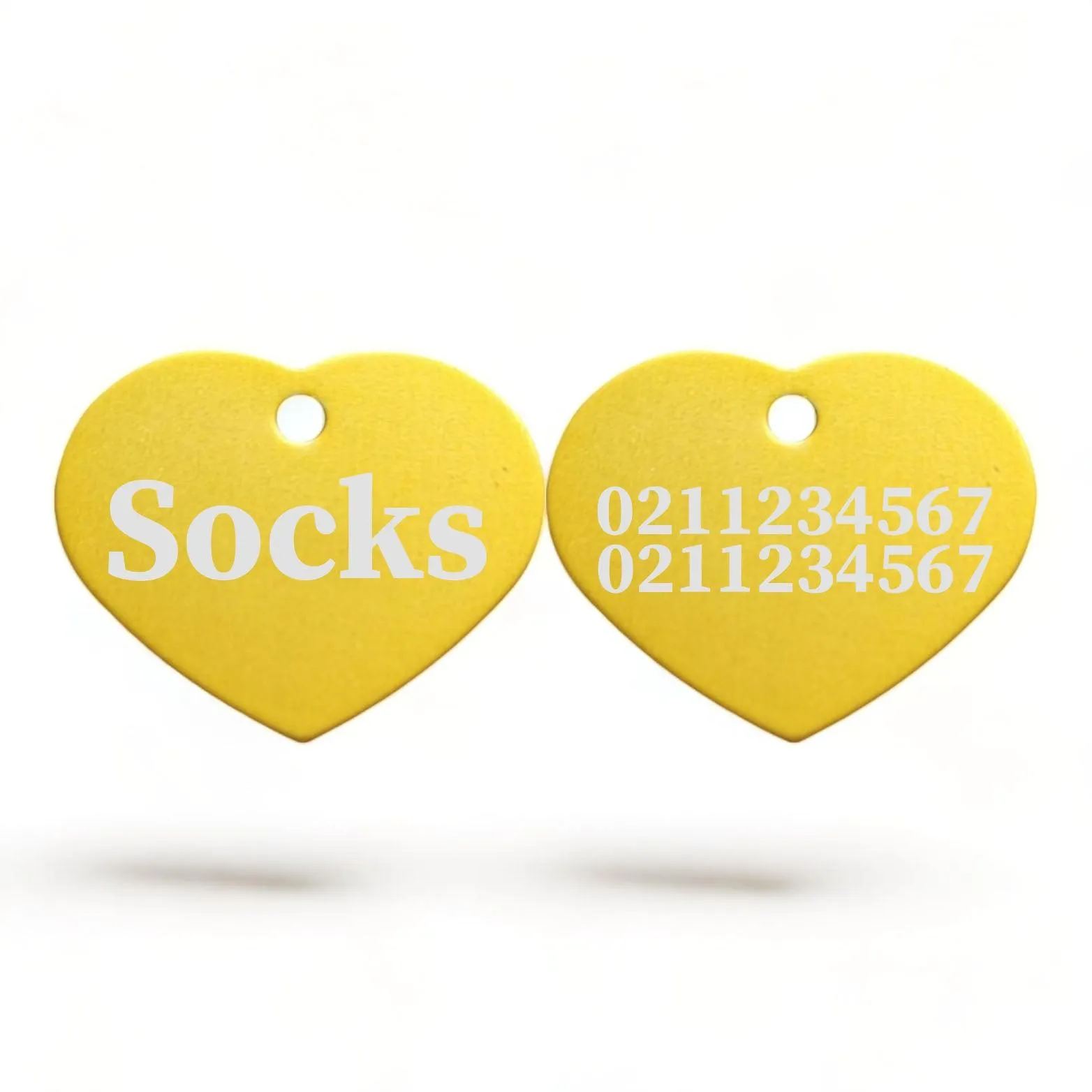Name Front & 2 Numbers Back | Heart Aluminum | Cat, Kitten & Dog ID Pet Tag