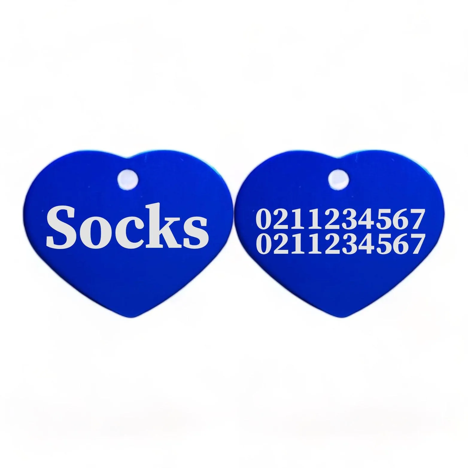 Name Front & 2 Numbers Back | Heart Aluminum | Cat, Kitten & Dog ID Pet Tag
