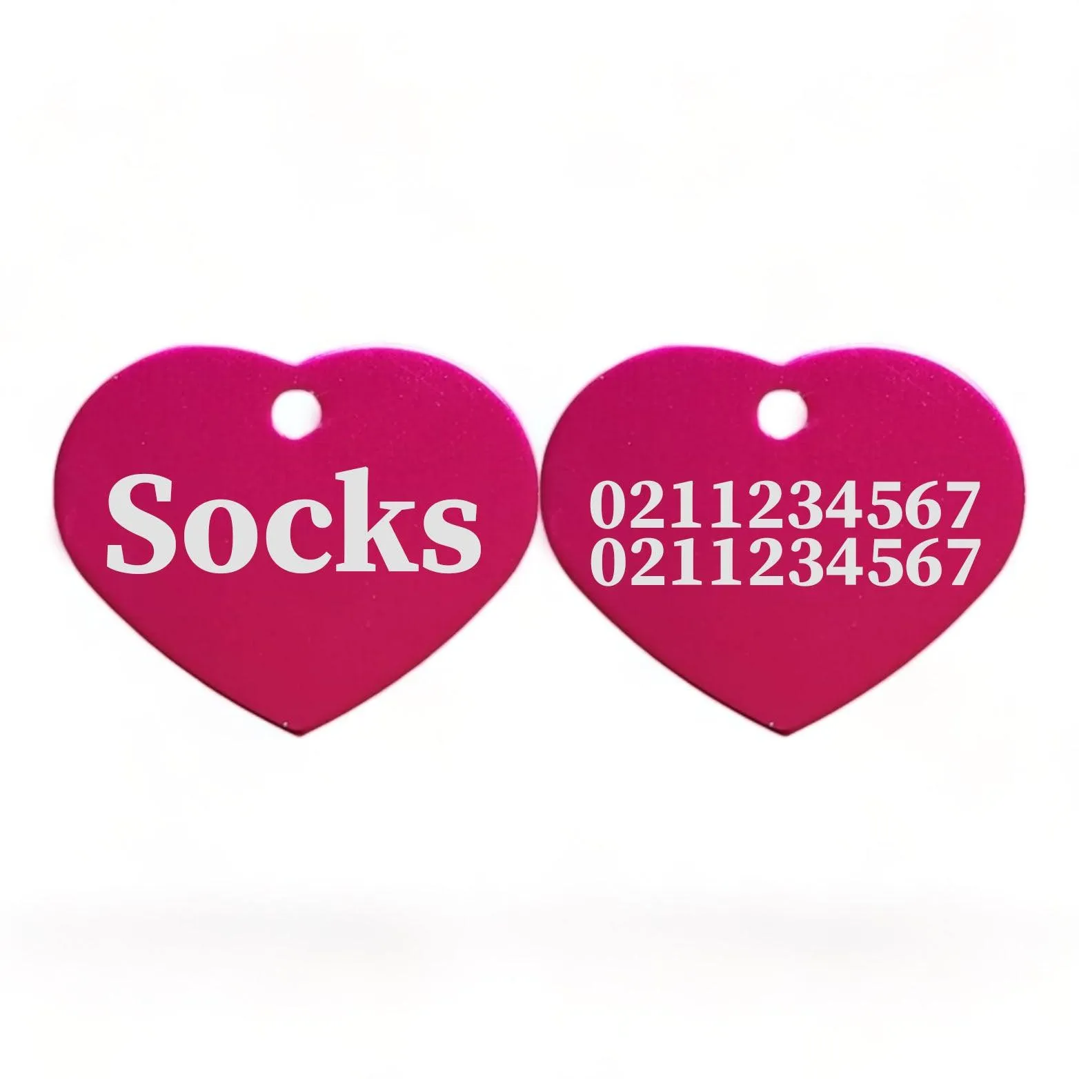 Name Front & 2 Numbers Back | Heart Aluminum | Cat, Kitten & Dog ID Pet Tag