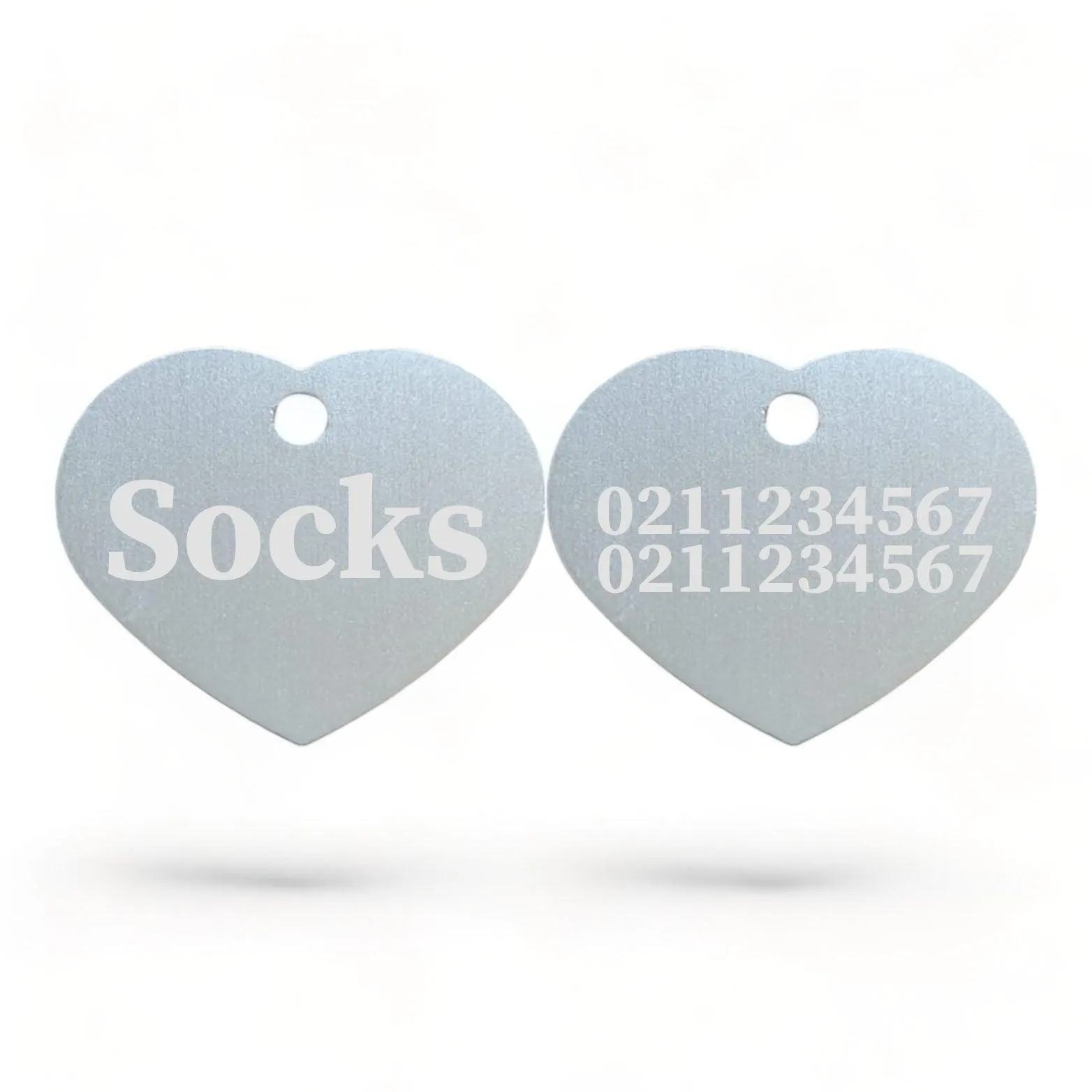 Name Front & 2 Numbers Back | Heart Aluminum | Cat, Kitten & Dog ID Pet Tag