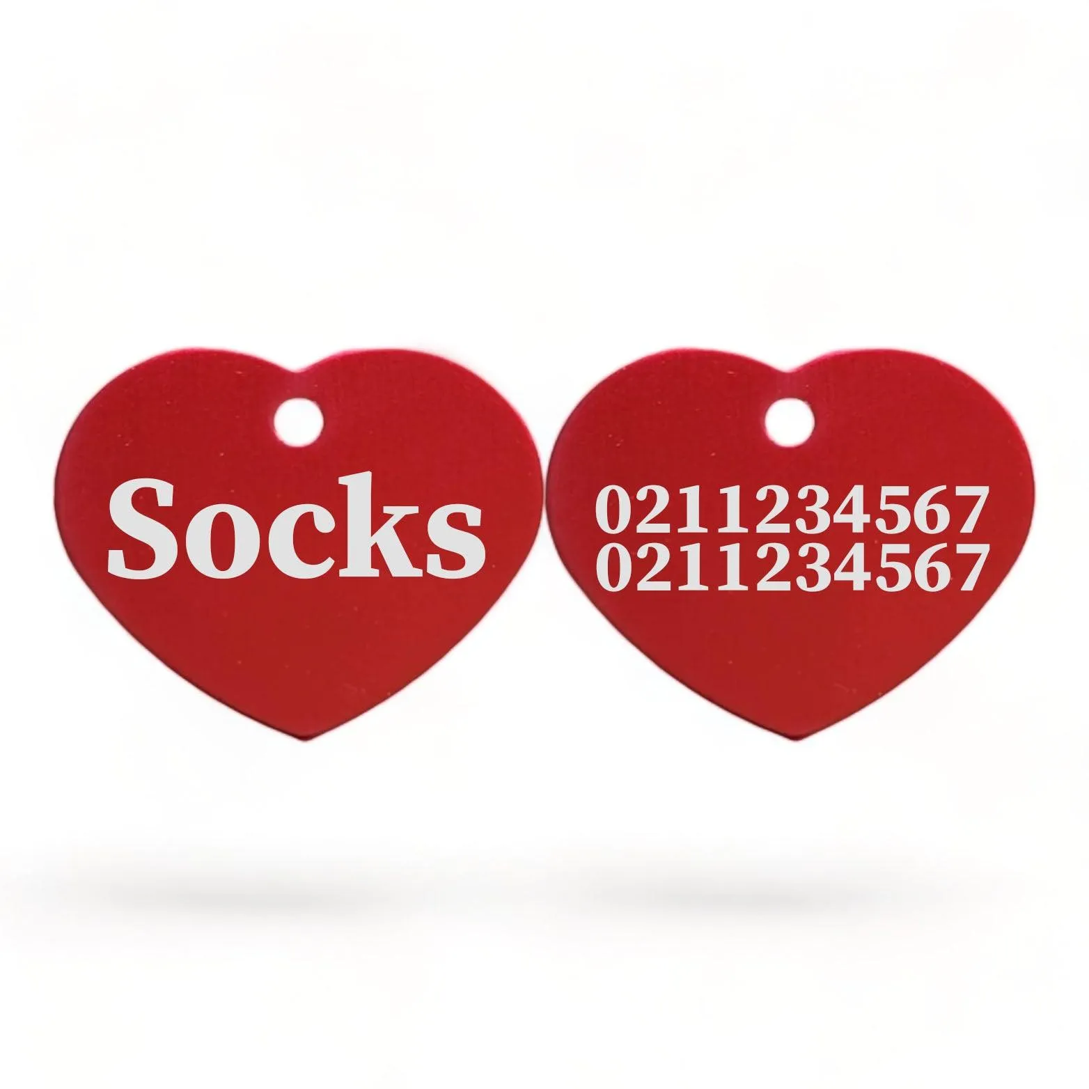 Name Front & 2 Numbers Back | Heart Aluminum | Cat, Kitten & Dog ID Pet Tag