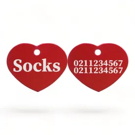 Name Front & 2 Numbers Back | Heart Aluminum | Cat, Kitten & Dog ID Pet Tag