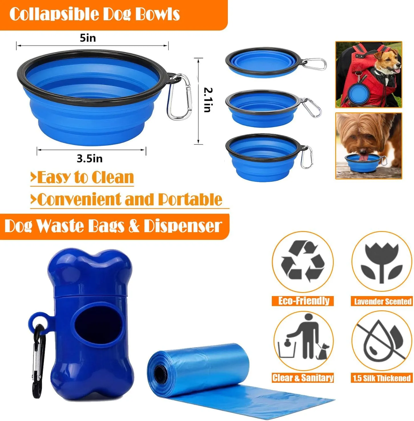 No Pull Dog Harness, Collar & Leash Set | Includes Dog Seat Belt, Collapsible Bowls & Poop Bag Dispenser. Ideal for Training, Walking, Hiking. Fits Small to Large Dogs(Blue-XL)