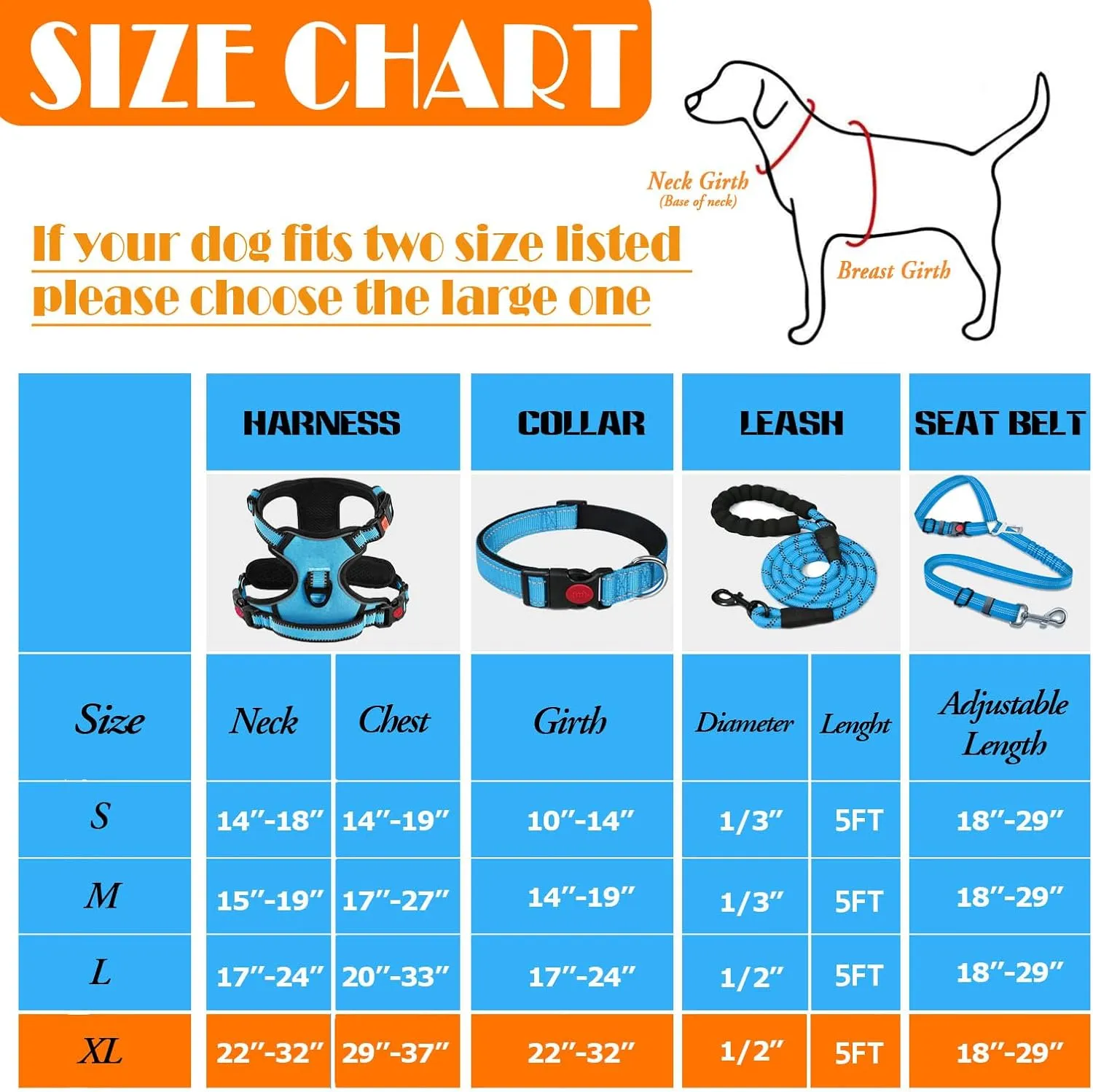 No Pull Dog Harness, Collar & Leash Set | Includes Dog Seat Belt, Collapsible Bowls & Poop Bag Dispenser. Ideal for Training, Walking, Hiking. Fits Small to Large Dogs(Blue-XL)