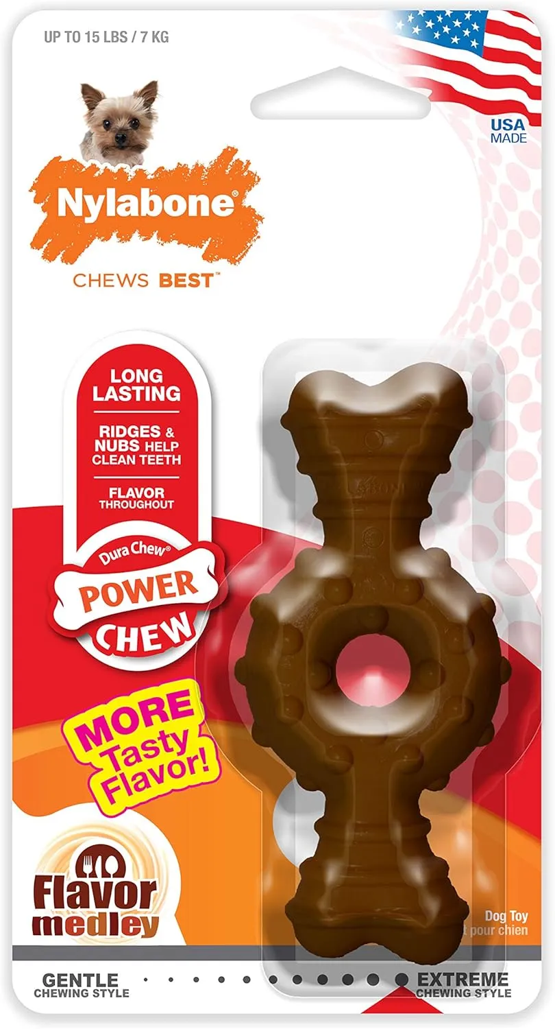 Nylabone Ring Bone Power Chew Toy for Dogs, Dog Toys for Aggressive Chewers, Flavor Medley Flavor, X-Small - Up to 15 lbs, 1 Count