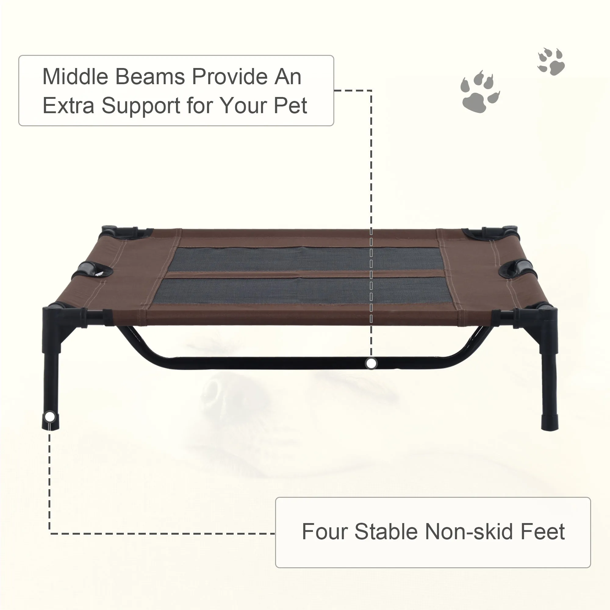 PawHut 91.5Lx76.2Wx18H cm Elevated Pet Bed-Brown/Black Frame