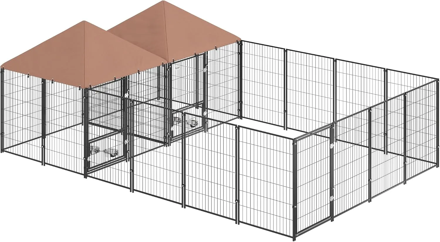 PawHut Dog Kennel Outside, Large Outdoor Dog Kennel with 2 Rooms, Rotating & Adjustable Height Bowls, UV-Resistant & Waterproof Canopy, Welded Wire Pet Playpen, 13.5' x 9.4' x 5.1'