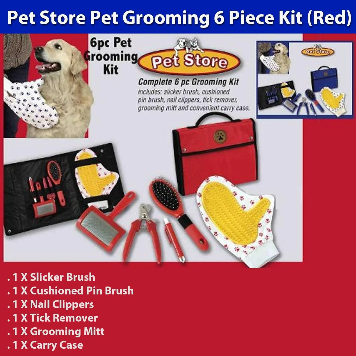 Pet Store Pet Grooming 6 Piece Kit (Red)