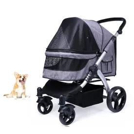 Pet Stroller Dog Strollers for Medium Dogs and Cats, Easy to Walking Dog Cat Stroller 360 Rotating Front Puppy Stroller with Mesh Windows, Removable Liner, Storage Basket,Grey