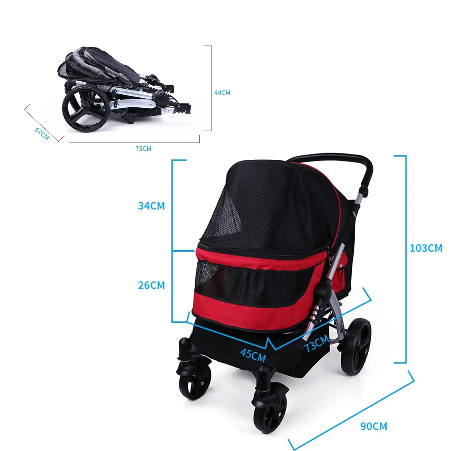 Pet Stroller Dog Strollers for Medium Dogs and Cats, Easy to Walking Dog Cat Stroller 360 Rotating Front Puppy Stroller with Mesh Windows, Removable Liner, Storage Basket,Grey