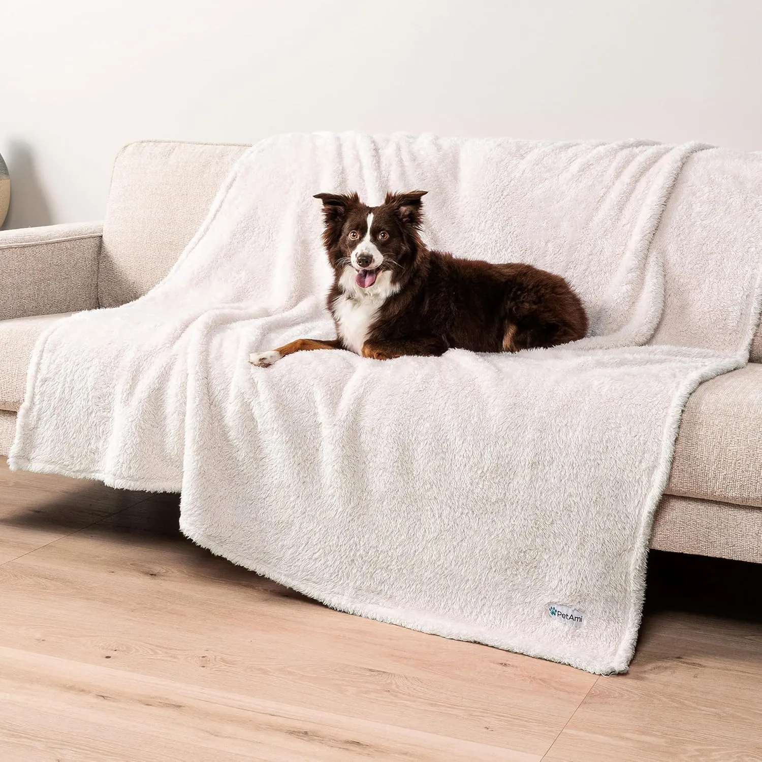 PetAmi Fluffy Soft Dog & Cat Blanket, Sherpa Fleece, Calming Pet Blanket Throw for Bed & Sofa, X-Large 60x80 Beige