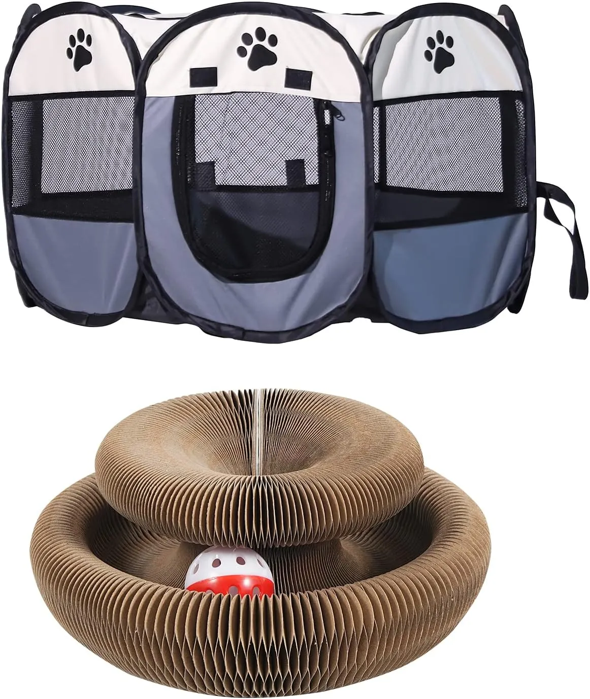 Portable Pet Playpen for Kitten/Indoor Outdoor Travel Camping Use,   1pcs Foldable Cat Scratcher Cardboard with Bell Ball, A Magic Toy for Cat Scratching