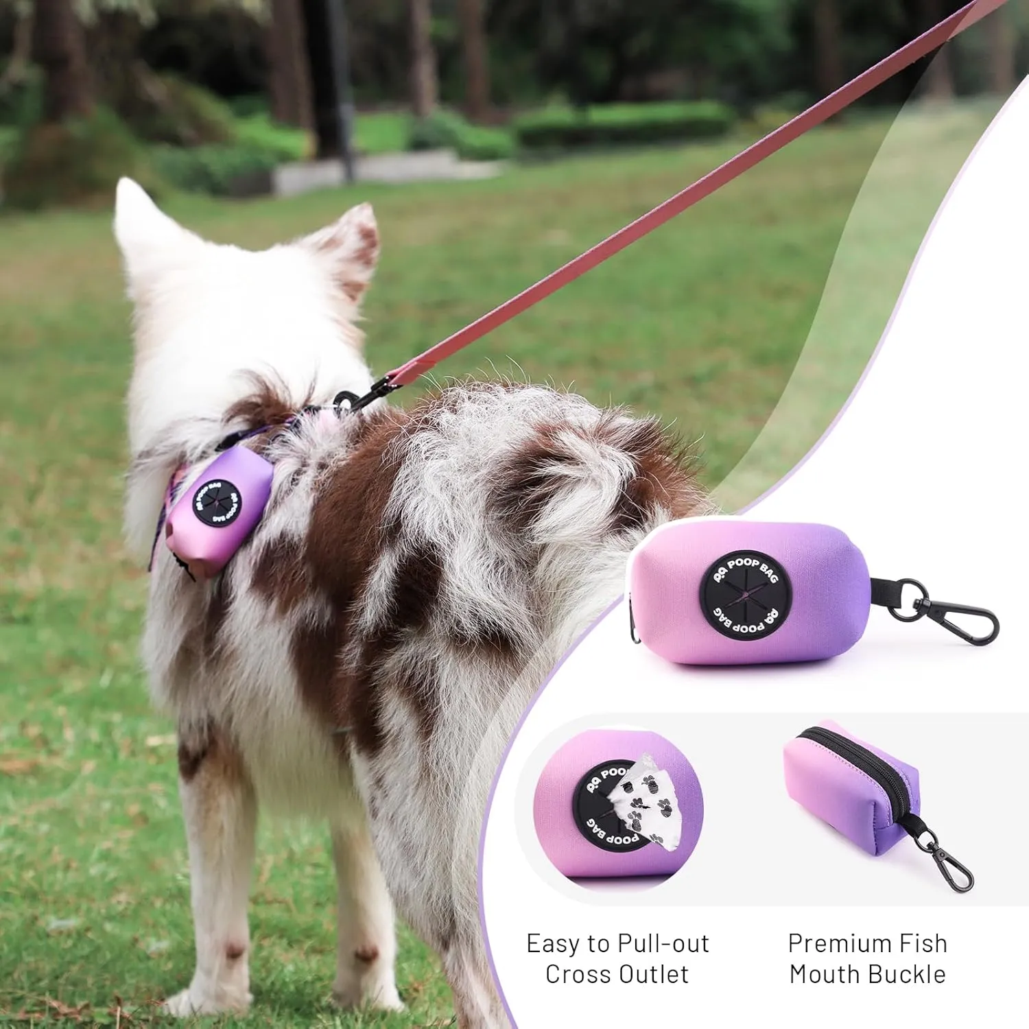 QQPETS Dog Harness Collar Leash with Poop Bag Holder 4 PCS Set, Adjustable No Pull Soft Mesh Padded Vest for Small Medium Large Pet Puppy Outdoor Walking (Gradient Purple, L (Chest 22.4-32.6))