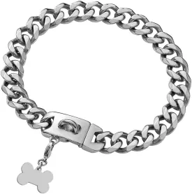 Silver Metal Dog Chain Collar with Design Secure Buckle & ID Tag,Pet Necklace,Strong Stainless Steel Cuban Link Chain,Chew Proof Indestructible Choke Training Collar for Small Dogs(19MM 10'')