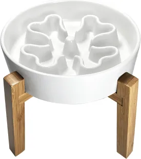 Slow Feeder,Ceramic-Slow Feeder Dog Bowls Elevated for Medium and Large Breed,4 Cups Slow Feed Dog Bowl with Stand,White