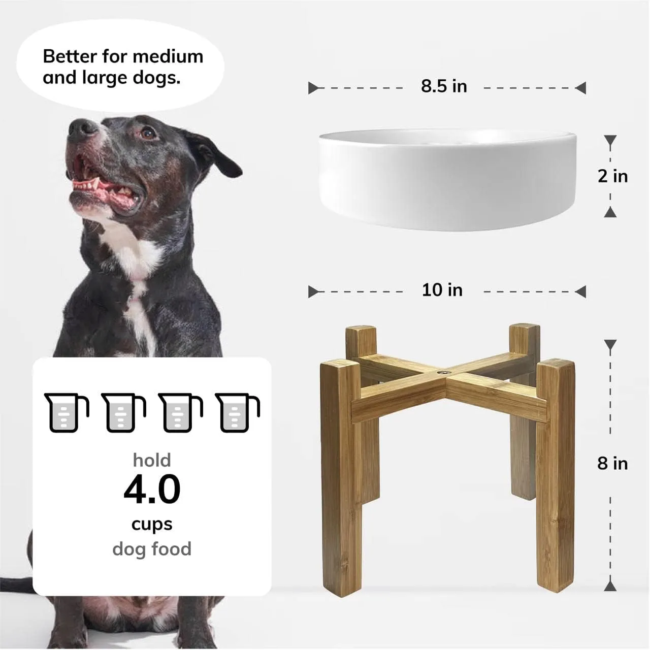 Slow Feeder,Ceramic-Slow Feeder Dog Bowls Elevated for Medium and Large Breed,4 Cups Slow Feed Dog Bowl with Stand,White