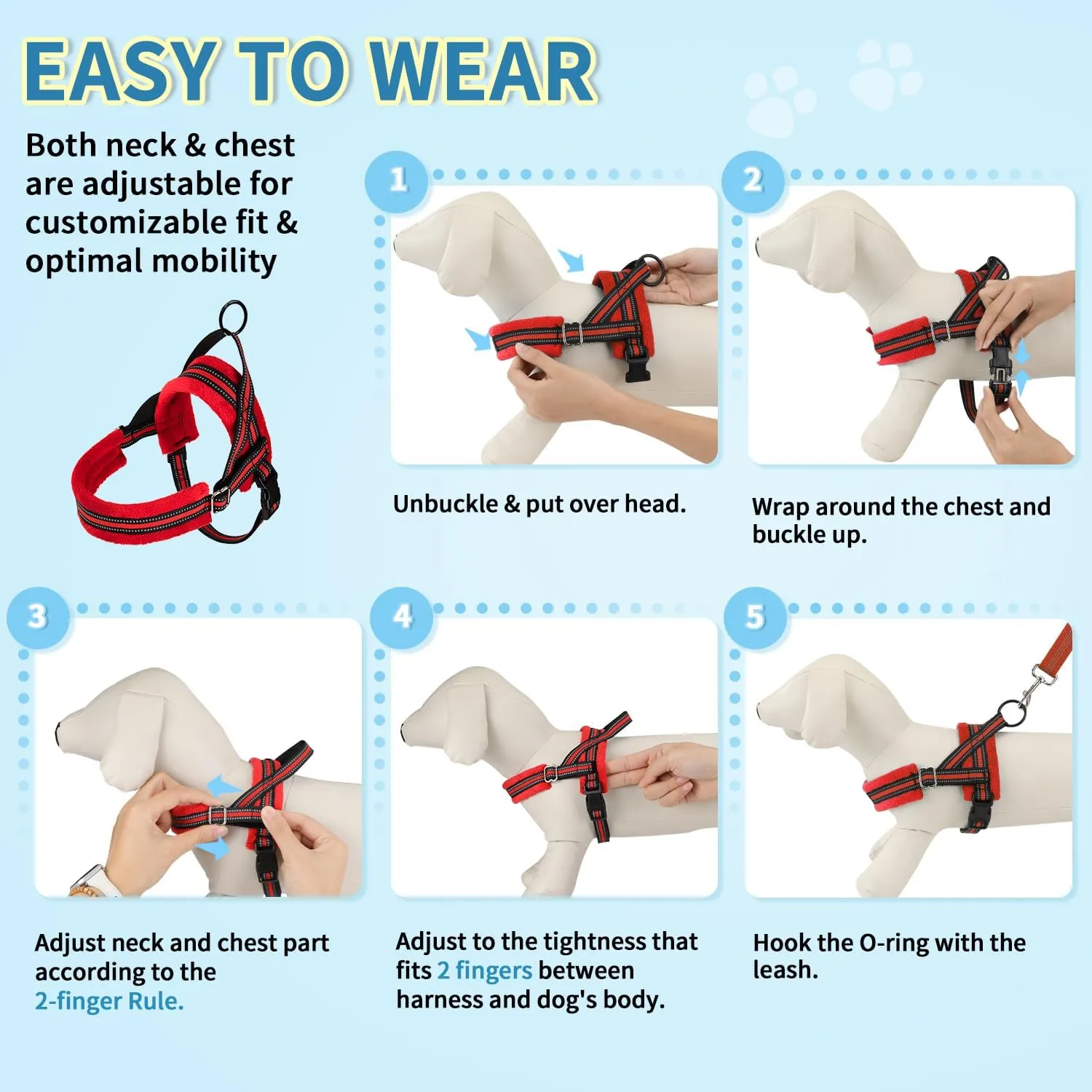 SlowTon No Pull Small Dog Harness and Leash Set, Puppy Soft Vest Harness Neck & Chest Adjustable, Reflective Lightweight Harness & Anti-Twist Pet Lead Combo for Small Medium Dogs (Red, XS)