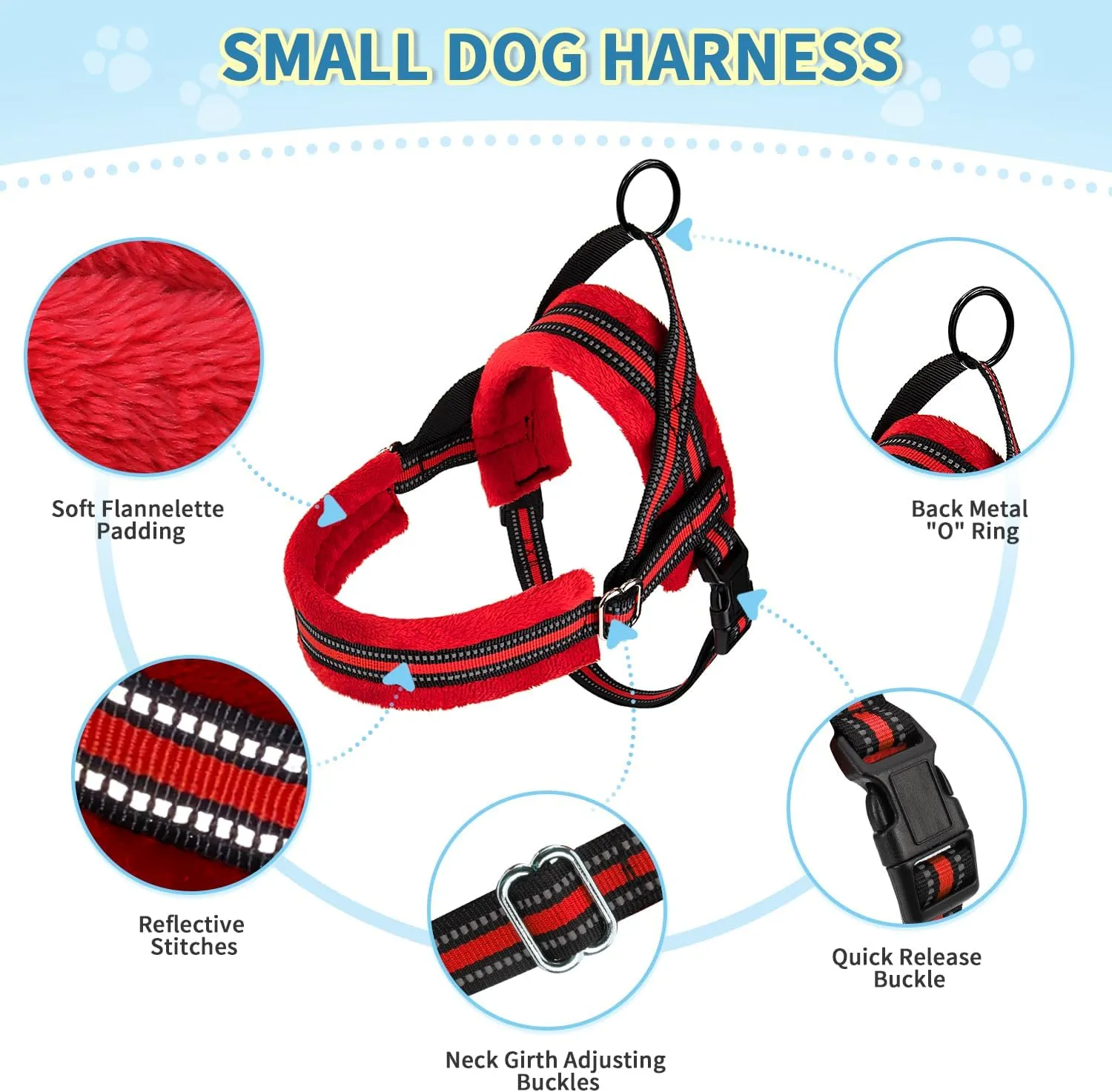 SlowTon No Pull Small Dog Harness and Leash Set, Puppy Soft Vest Harness Neck & Chest Adjustable, Reflective Lightweight Harness & Anti-Twist Pet Lead Combo for Small Medium Dogs (Red, XS)