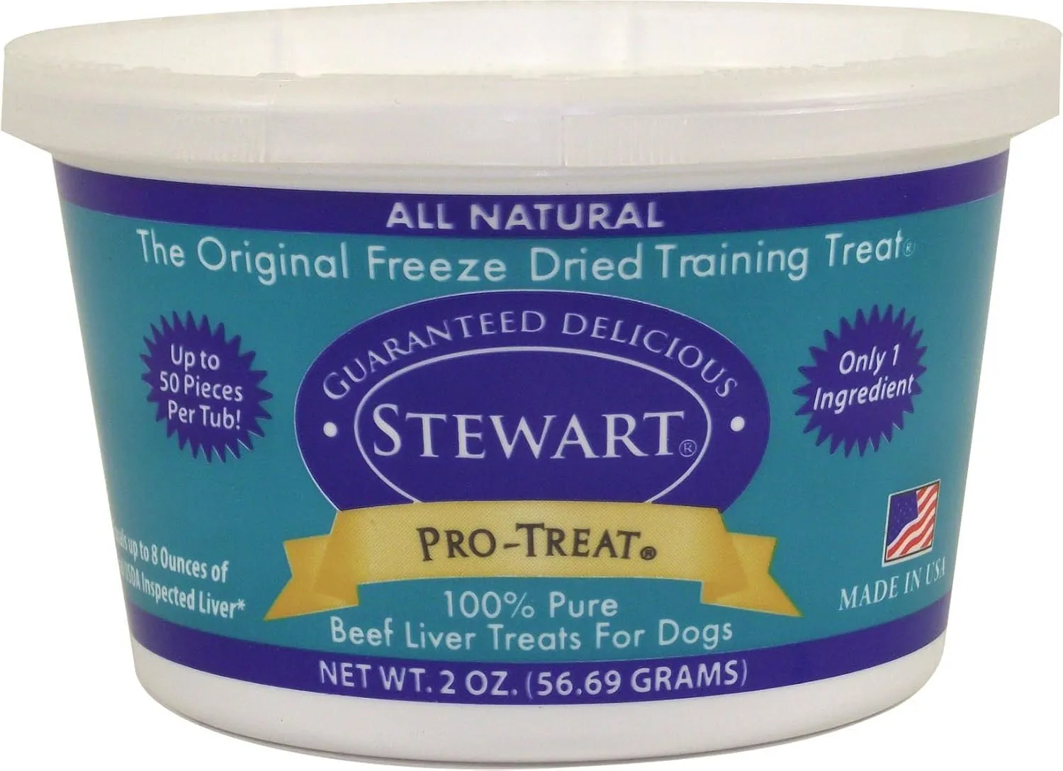 Stewart Freeze Dried Beef Liver Dog Treats, Grain Free, All Natural, Made in USA by Pro-Treat, 2 oz, Resealable Tub