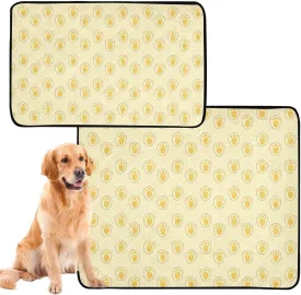 susiyo 2 Pcs Washable Dog Pee Pads Easter Rabbit Footprints Yellow Reusable Pet Pads - 1 Medium and 1 Large