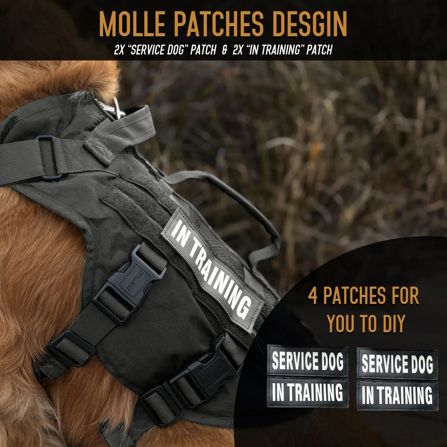 Tactical Dog Harness for Large Dogs, Breathable Air Mesh Dog Vest Harness, Service Dog Vest with Double Handles, No Pull Military Molle Vests for Walking Hiking Training