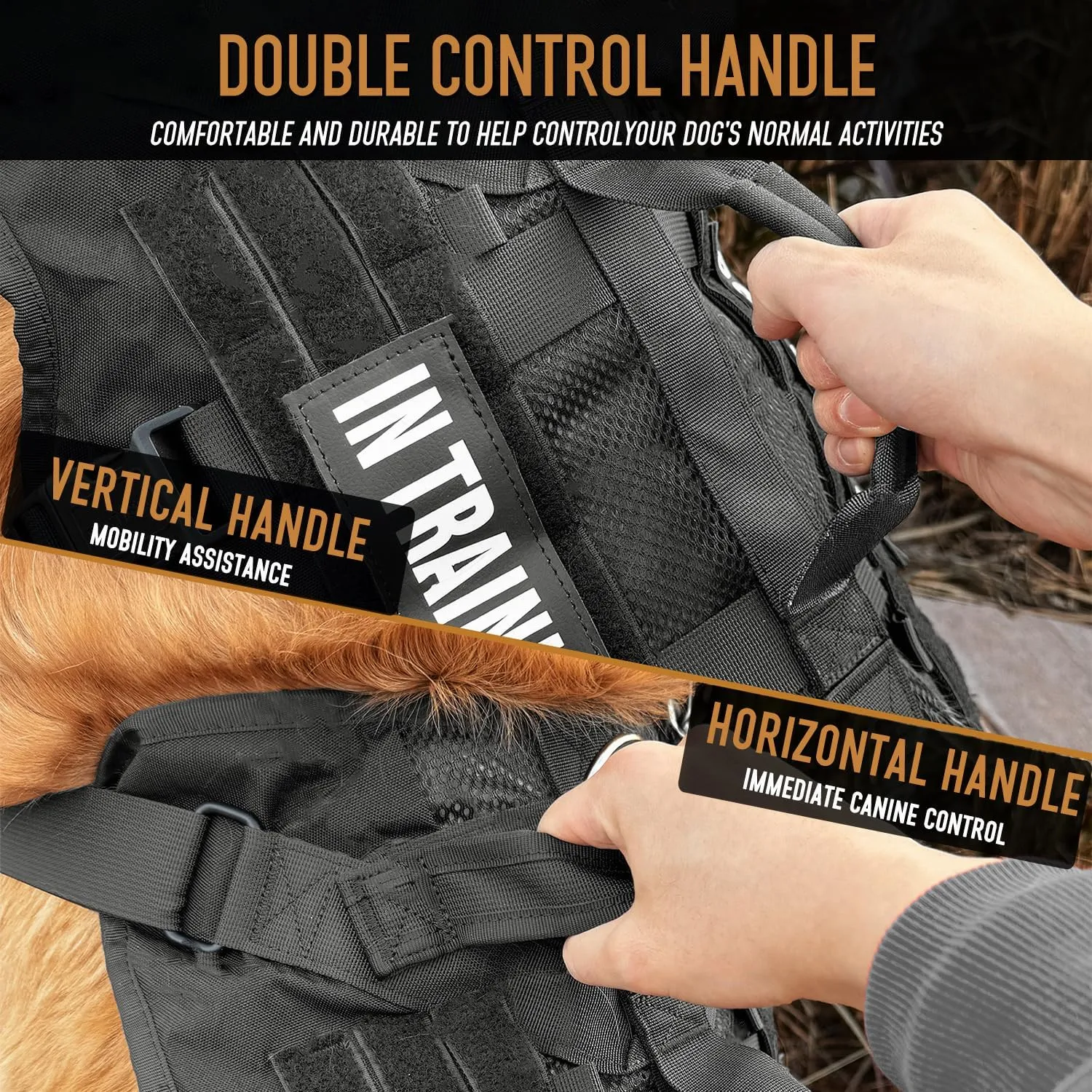 Tactical Dog Harness for Large Dogs, Breathable Air Mesh Dog Vest Harness, Service Dog Vest with Double Handles, No Pull Military Molle Vests for Walking Hiking Training
