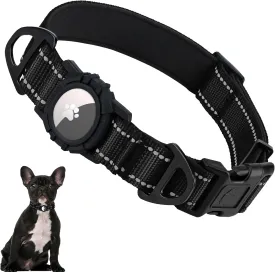 Taglory Reflective AirTag Dog Collar with Airtag Holder, Dual D-Rings, Safety Locking Buckle Durable, Adjustable Soft Padded for Small Dogs, Black, S