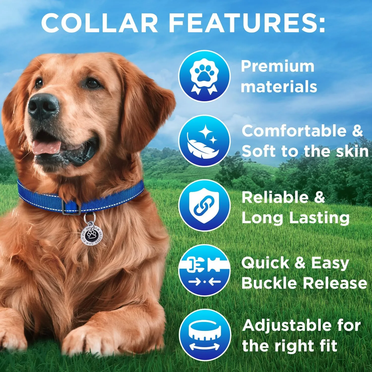 TECEUM Reflective Dog Collar Navy Blue M Extra Soft Padding Basic Nylon Pet Collar Quick Release Buckle Fits Small, Medium and Large Dogs, Puppies, Cats ESA & Service Dog Options