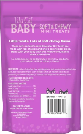 Tiki Cat Baby Soft & Chewy, Chicken Flavored, Low-Calorie, Mini Treats for Kittens 6 Weeks , 2 oz. Pouch (Pack of 2)