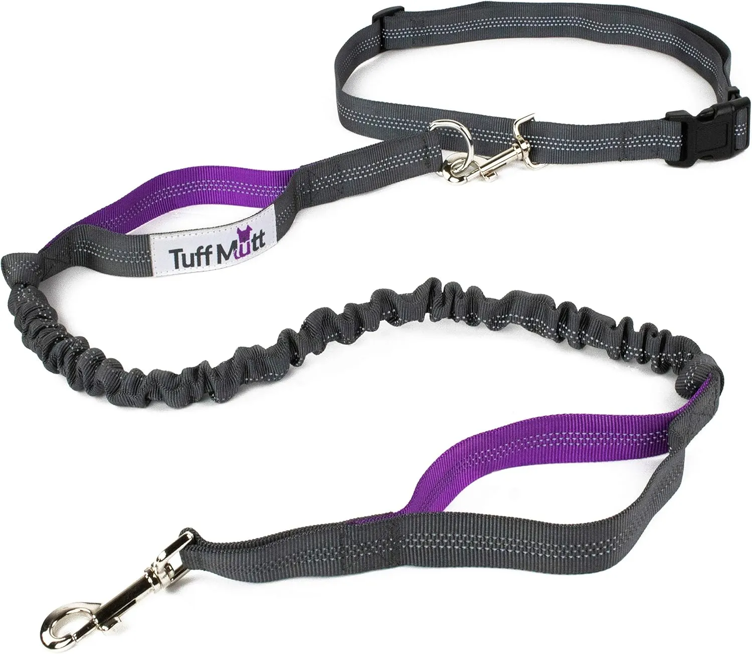 Tuff Mutt Hands-Free Waist Leash for Dog Walking, Running and Hiking, Adjustable Belt with Double Handle, Reflective Bungee Design for Large & Medium Dogs