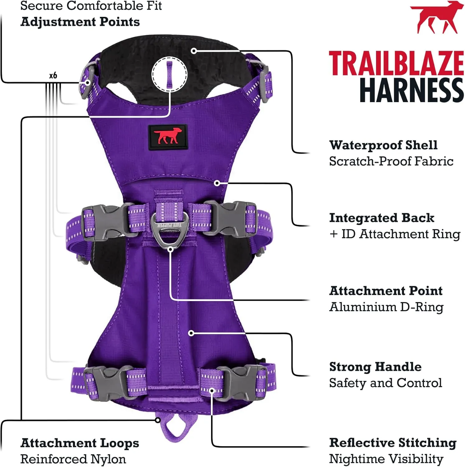 Tuff Pupper Escape Proof Dog Harness for Medium Dogs | No Pull Lightweight Adjustable Harness | No Escape Multifunctional Outdoor Pet Gear | Strong Durable Breathable | Secure Comfortable Fit