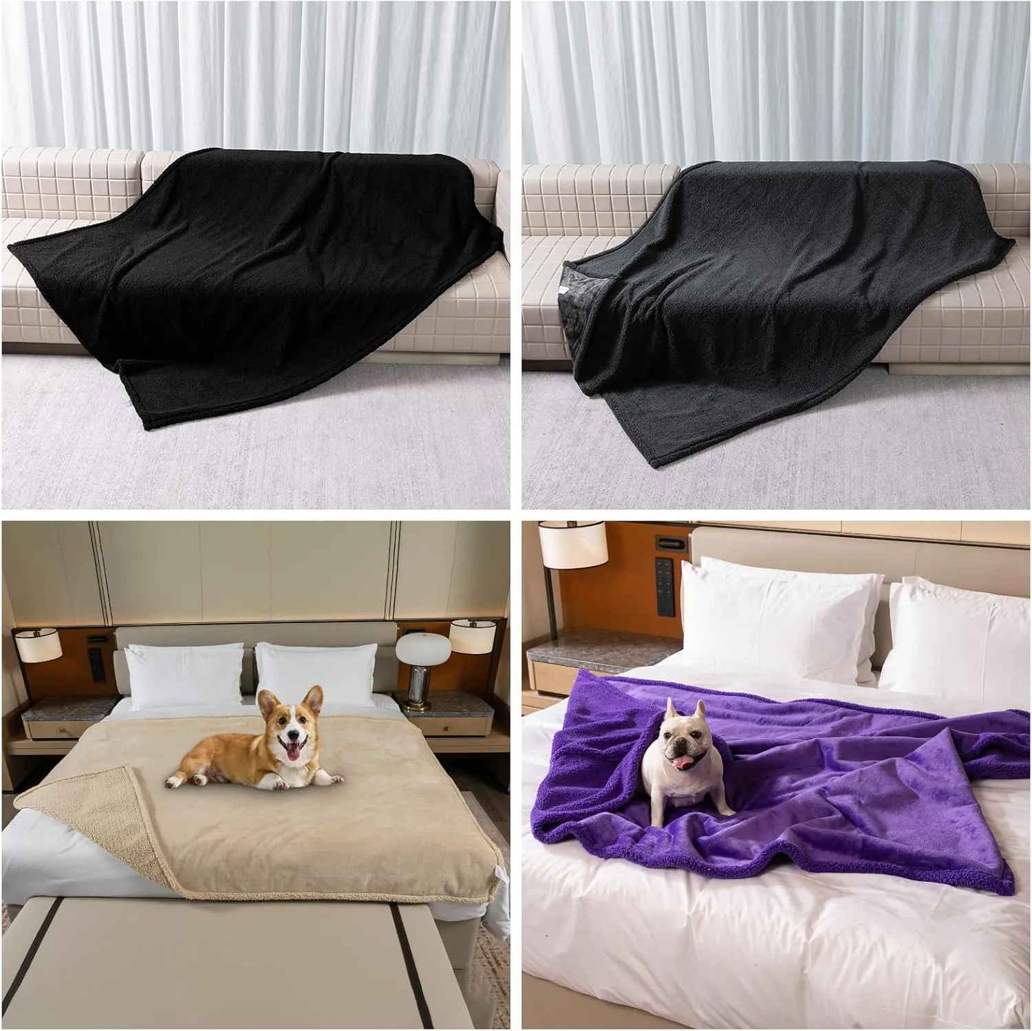 Waterproof Dog Blanket Reversible Pet Bed Cover Puppy Fluffy Cream Blankets Leakproof Sofa Couch Cover Cat Pet Blanket for Warm Washable-XL
