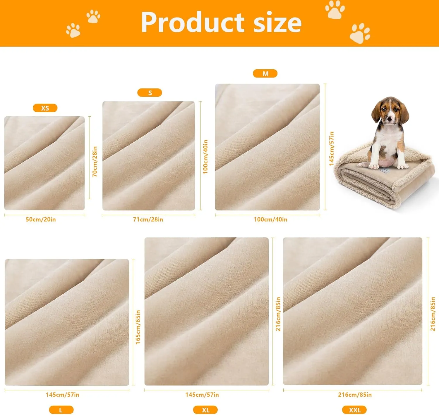 Waterproof Dog Blanket Reversible Pet Bed Cover Puppy Fluffy Cream Blankets Leakproof Sofa Couch Cover Cat Pet Blanket for Warm Washable-XL