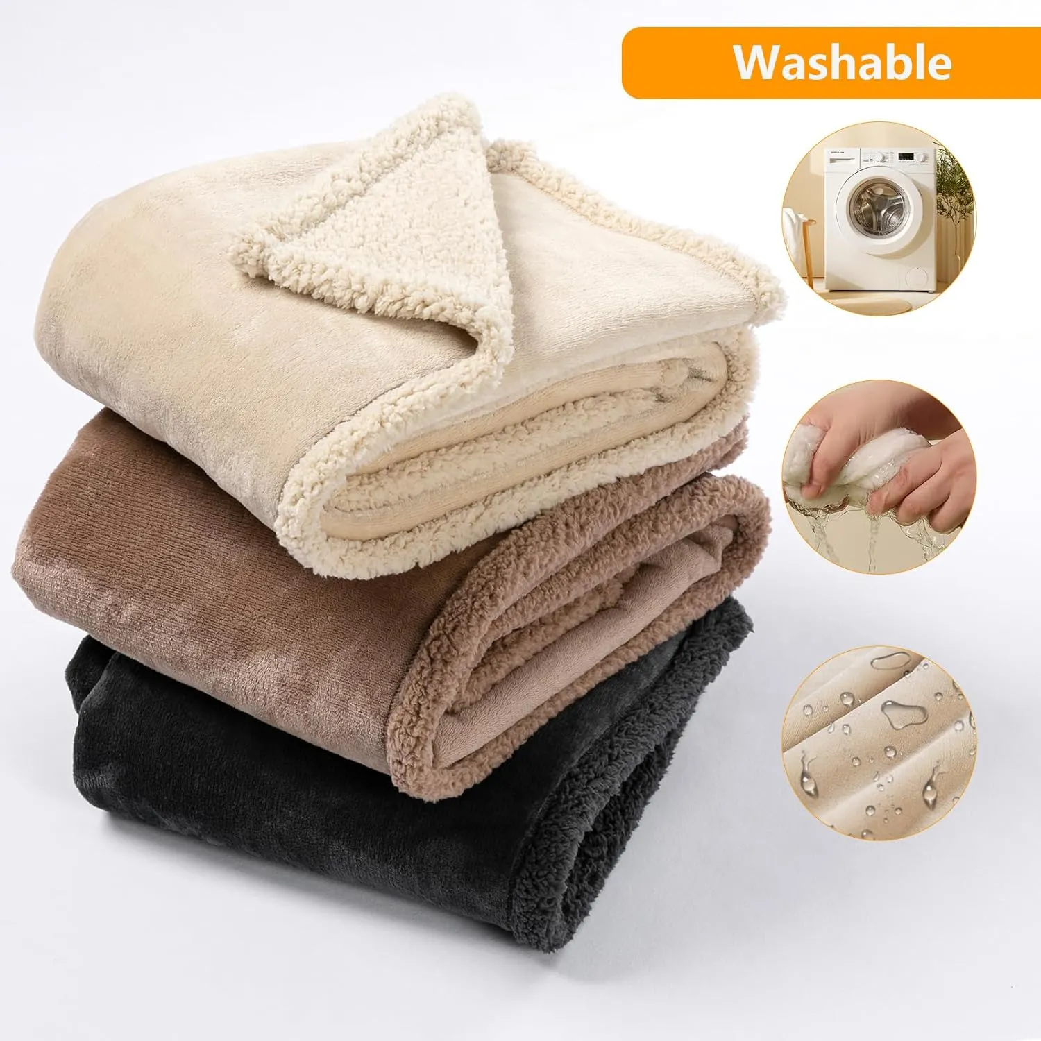 Waterproof Dog Blanket Reversible Pet Bed Cover Puppy Fluffy Cream Blankets Leakproof Sofa Couch Cover Cat Pet Blanket for Warm Washable-XL