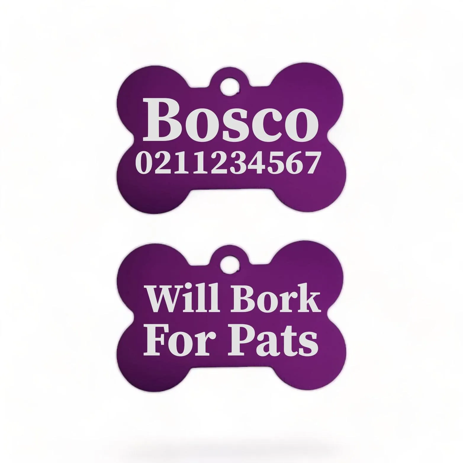 Will Bork For Pats | Bone Aluminium | Dog ID Pet Tag