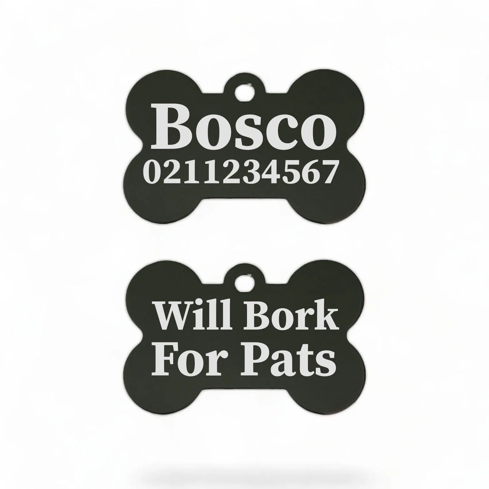 Will Bork For Pats | Bone Aluminium | Dog ID Pet Tag