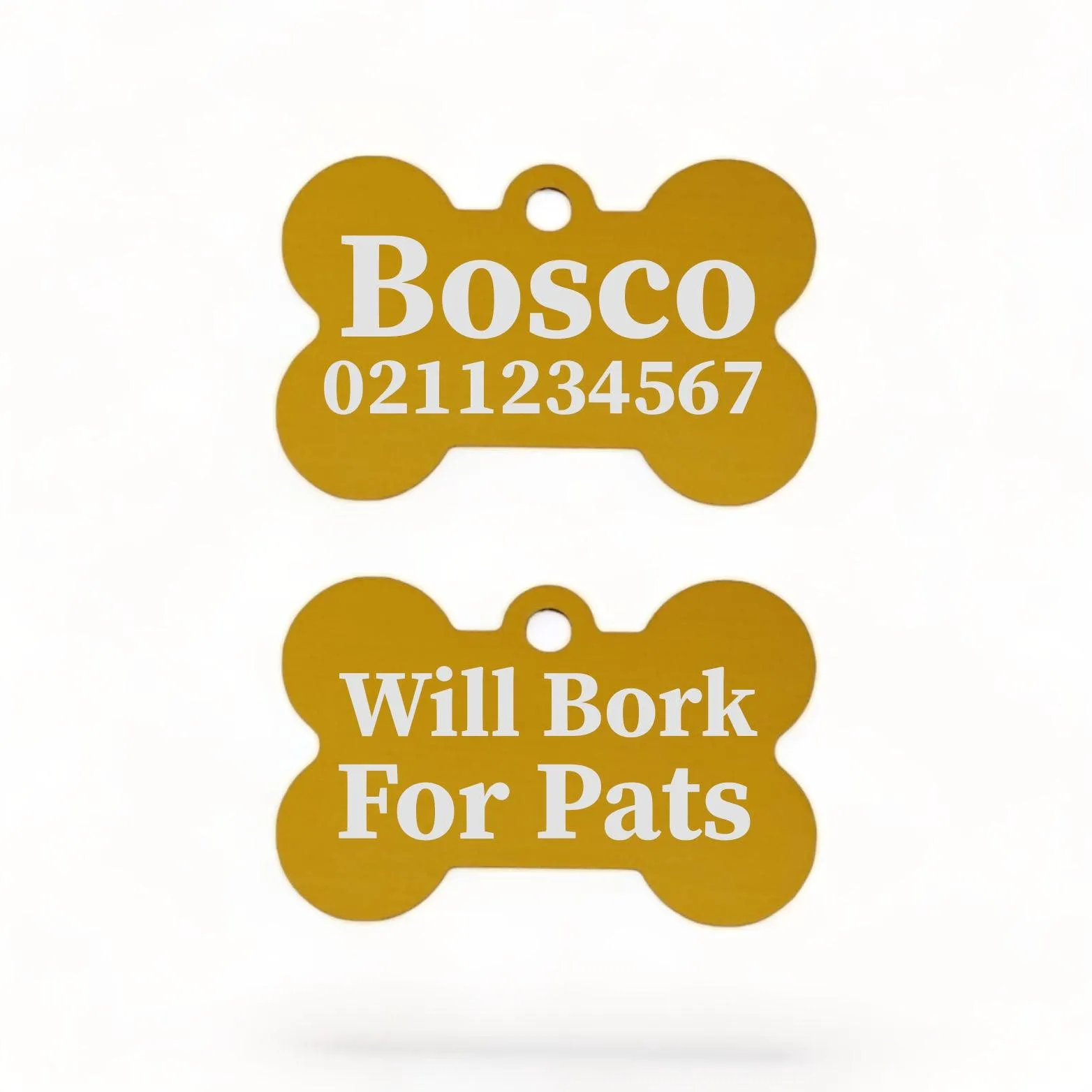 Will Bork For Pats | Bone Aluminium | Dog ID Pet Tag