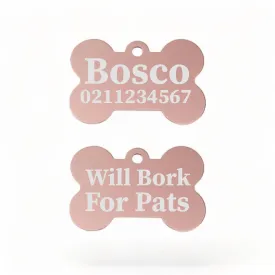 Will Bork For Pats | Bone Aluminium | Dog ID Pet Tag