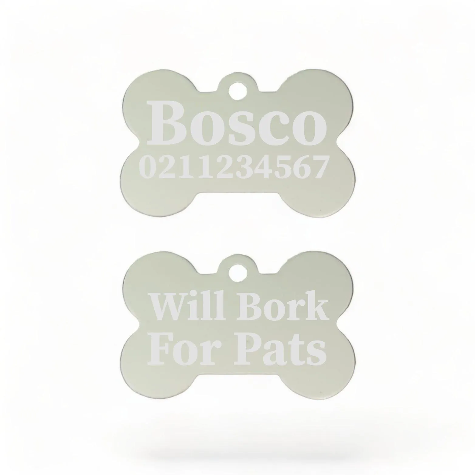 Will Bork For Pats | Bone Aluminium | Dog ID Pet Tag